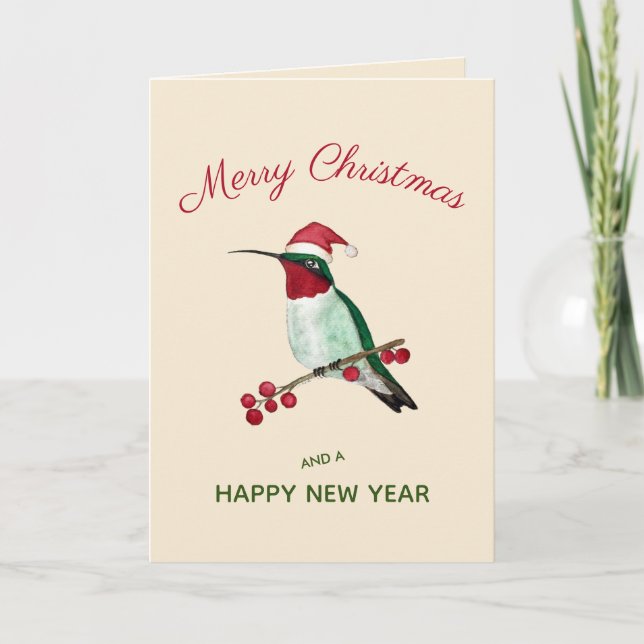 Tarjeta Festiva Santa Hummingbird (Anverso)