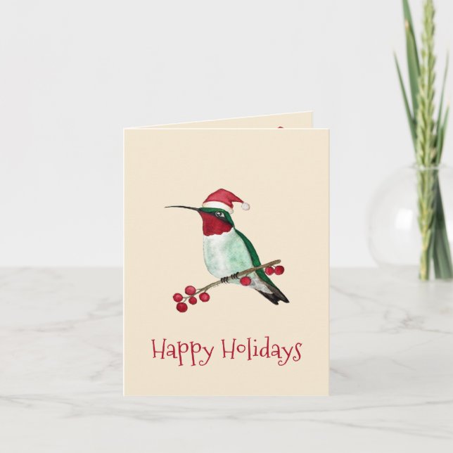 Tarjeta Festiva Santa Hummingbird (Anverso)