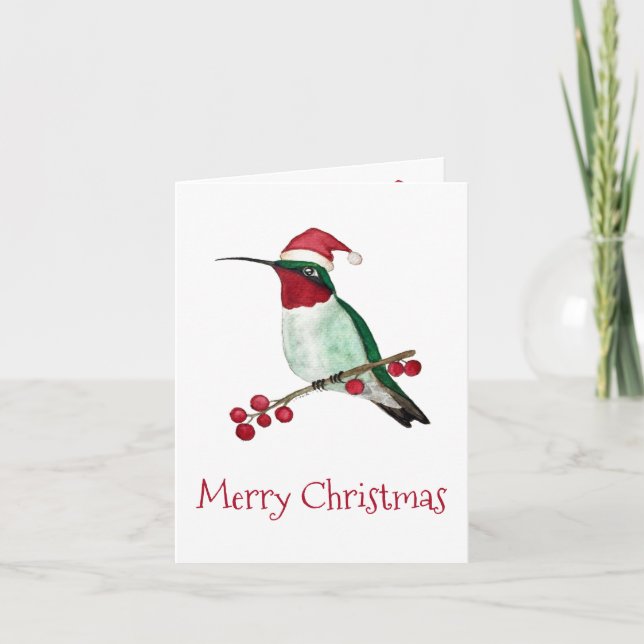 Tarjeta Festiva Santa Hummingbird Christmas (Anverso)