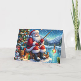 Tarjeta Festiva Santa Ice Fishing Christmas