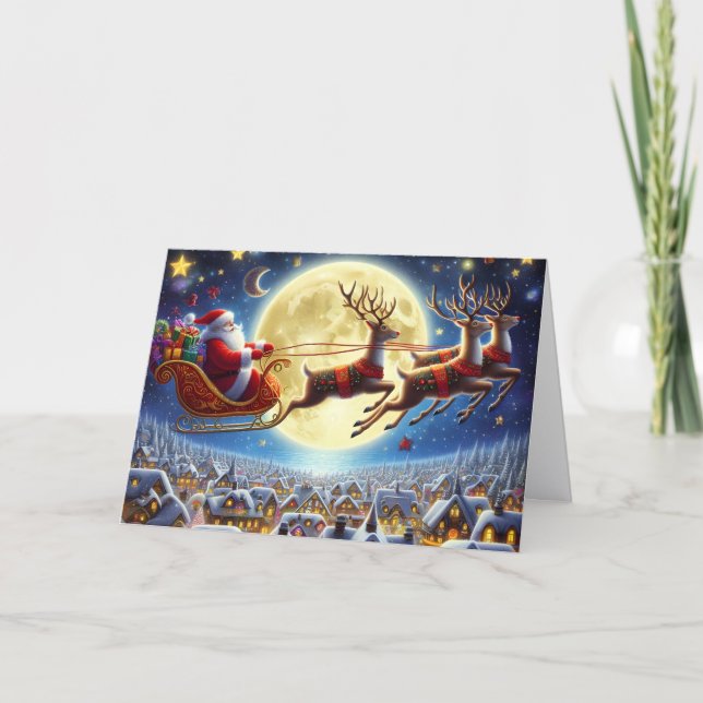 Tarjeta Festiva Santa in Sleigh Holiday Card (Anverso)