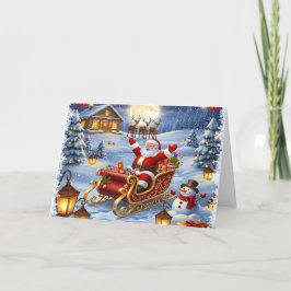 Tarjeta Festiva Santa in Sleigh Holiday Card