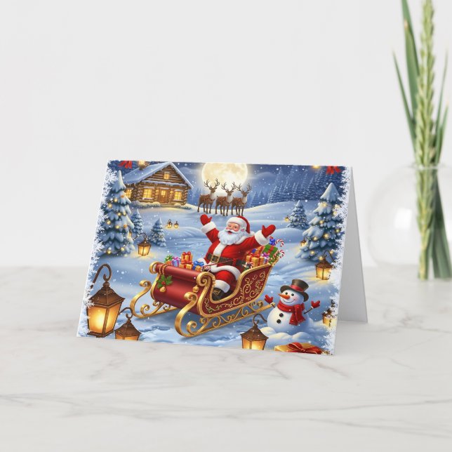 Tarjeta Festiva Santa in Sleigh Holiday Card (Anverso)