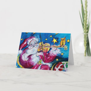 Tarjeta Festiva SANTA INSPIRADO TOCANDO EL VIOLÍN, Búho, Noche de