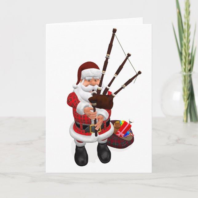 Tarjeta Festiva Santa Juega a los grandes Bagpipes de Escocia (Anverso)