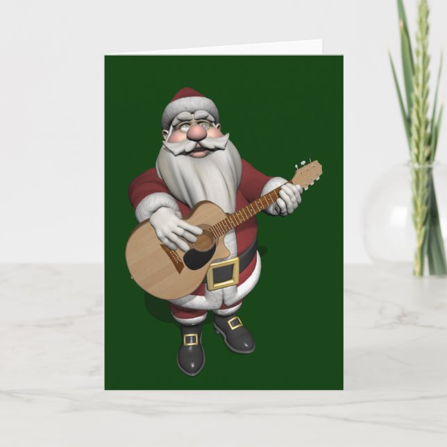 Tarjeta Festiva Santa Juega Guitarra Acústica (Anverso)