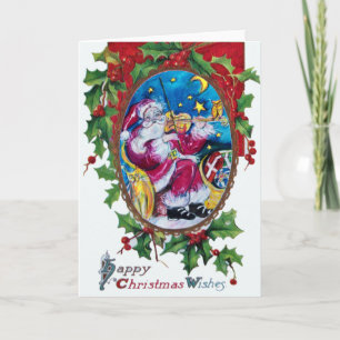 Tarjeta Festiva SANTA JUGANDO A Navidades VIOLÍNICOS, Hollyberries