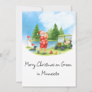 Tarjeta Festiva Santa Jugando Golf en Minnesota Fiesta Navideña