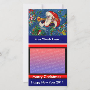 TARJETA FESTIVA SANTA JUGANDO NAVIDADES MUSICALES DE BURLA NOCHE