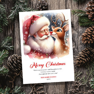 Tarjeta Festiva Santa juguetón y Rudolph saludo de alegría navideñ