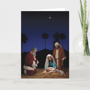 Tarjeta Festiva Santa Kneeling de la Natividad