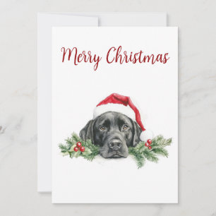 Tarjeta Festiva Santa Labrador Retriever Negro Acuarela Personaliz