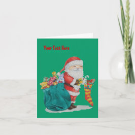 Tarjeta Festiva santa linda con juguetes y regalos en navidades de