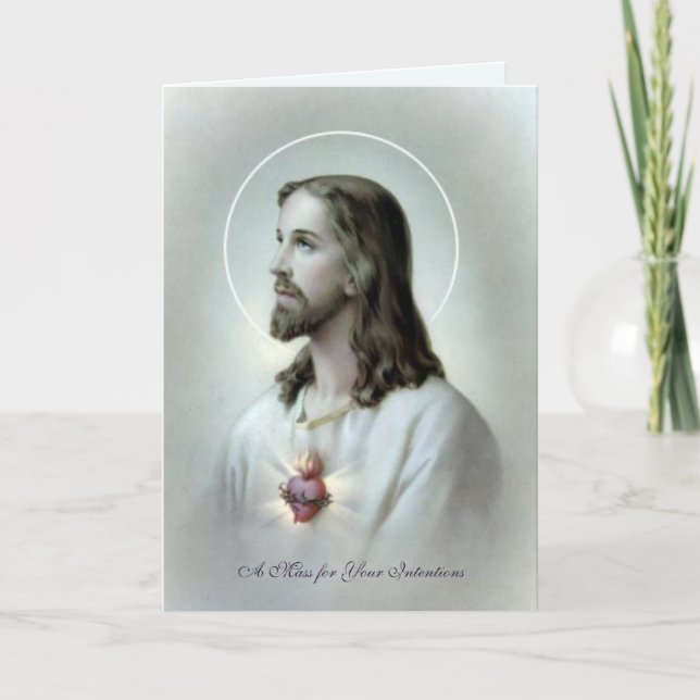 Tarjeta Festiva Santa Masa Católica Ofreciendo el Sagrado Corazón  (Anverso)