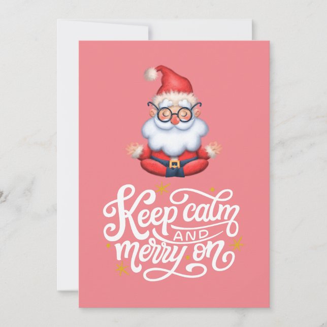 Tarjeta Festiva Santa Meditate Rosa Retro Mantén La Calma Y La Cer (Anverso)