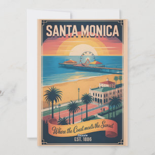 Tarjeta Festiva Santa Mónica California Vintage Viajes Retro