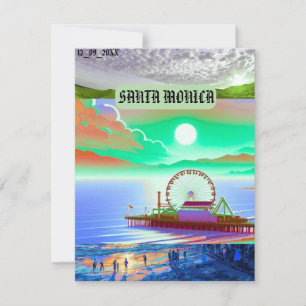 Tarjeta Festiva santa mónica  mónica california  viaje vintage cl