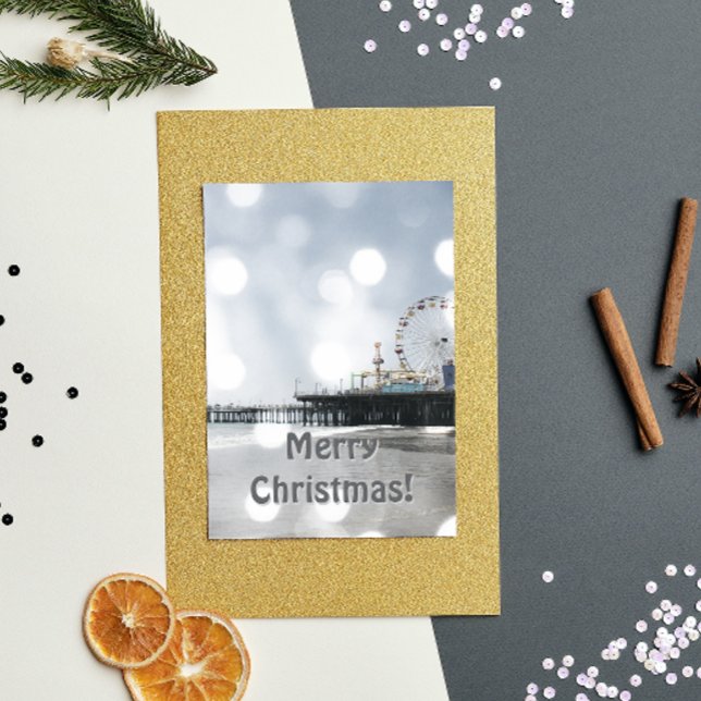 Tarjeta Festiva ¡Santa Mónica Pier Gray esparce Feliz Navidad! (Subido por el creador)