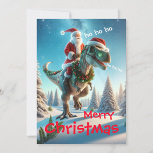 Tarjeta Festiva Santa montando un dinosaurio