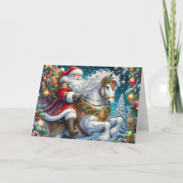 Tarjeta Festiva Santa montando un hermoso caballo árabe