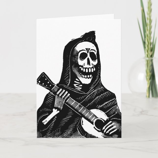 Tarjeta Festiva Santa Muerte tocando guitarra (Anverso)