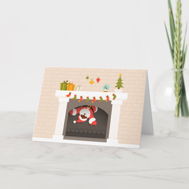 Tarjeta Festiva santa negra atascada en la chimenea (Anverso)