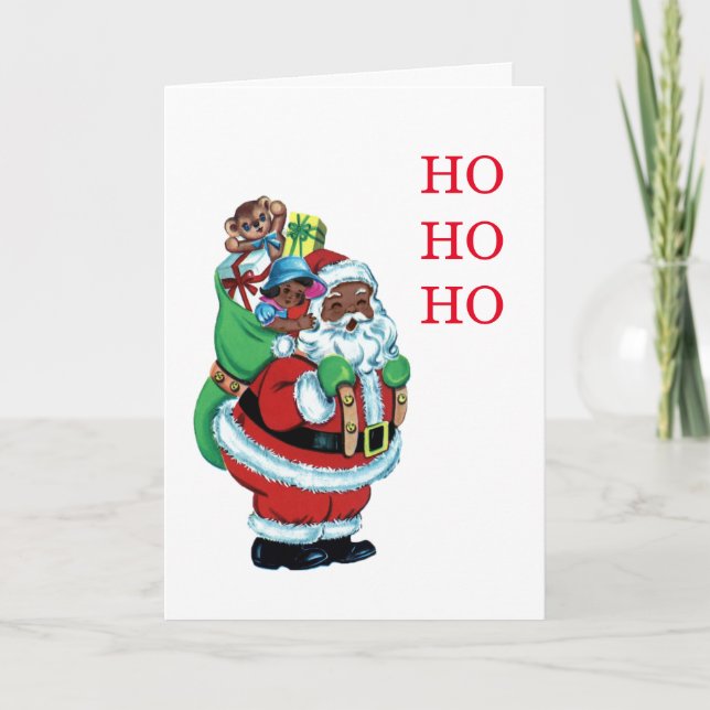 Tarjeta Festiva Santa negro con los juguetes (Anverso)