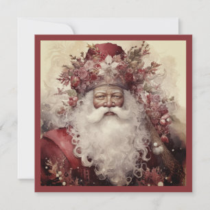Tarjeta Festiva Santa Negro en Floral Verde Rococó Rojo Rosa