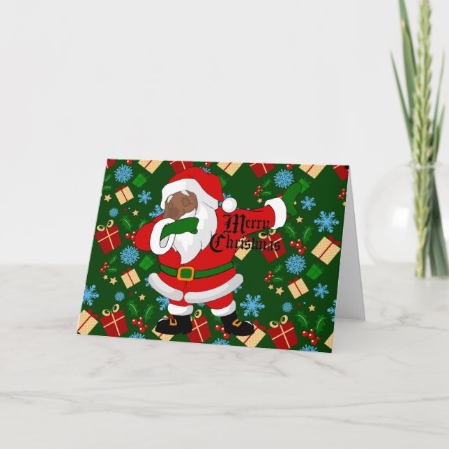 Tarjeta Festiva santa negro haciendo dab (Anverso)