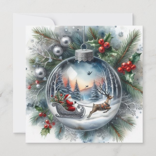 Tarjeta Festiva Santa ornamen Flat Holiday Card (Anverso)