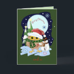 Tarjeta Festiva Santa Owl y su amigo snowman, personalizado de tex<br><div class="desc">Todo esto alrededor de navidades diseñados / la tarjeta de Año Nuevo muestra en el frente y dentro de un lindo búho con un sombrero de Papá Noel y su amigo muñeco de nieve contra una noche oscura de nieve con copos de nieve y árboles de Navidad. El texto de...</div>