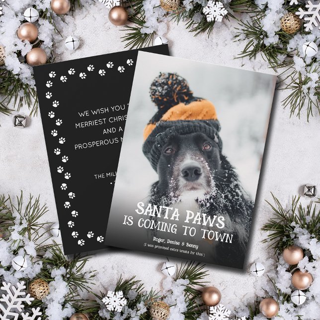 Tarjeta Festiva Santa Paws Dog Photo Christmas (Santa Paws dog photo Christmas holiday cards, PRINTED and/or INSTANT DOWNLOAD)