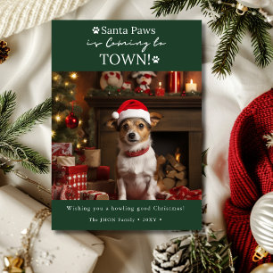 Tarjeta Festiva Santa Paws está llegando a la ciudad de Dark Green