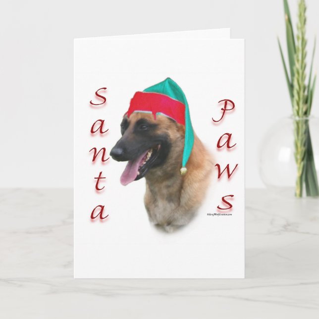 Tarjeta Festiva Santa Paws malinois de Bélgica; Santa Malinois de  (Anverso)