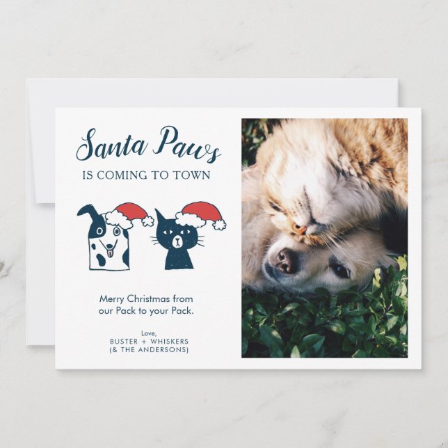 Tarjeta Festiva Santa Paws | Navidades fotográficos de Mascotas ín (Anverso)