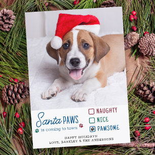 Tarjeta Festiva Santa Paws Travieso Bonito Perruno Perro Foto