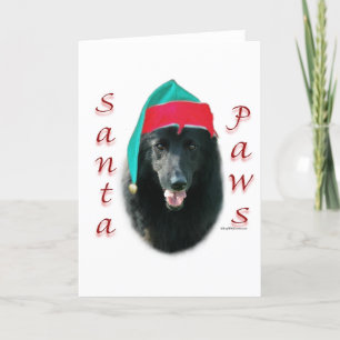 Tarjeta Festiva Santa Paws, un perro pastor belga