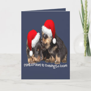 Tarjeta Festiva Santa Paws viene a la ciudad Rottweiler lindo de N