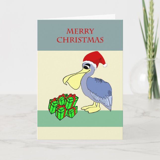 Tarjeta Festiva Santa Pelican Merry Christmas (Anverso)