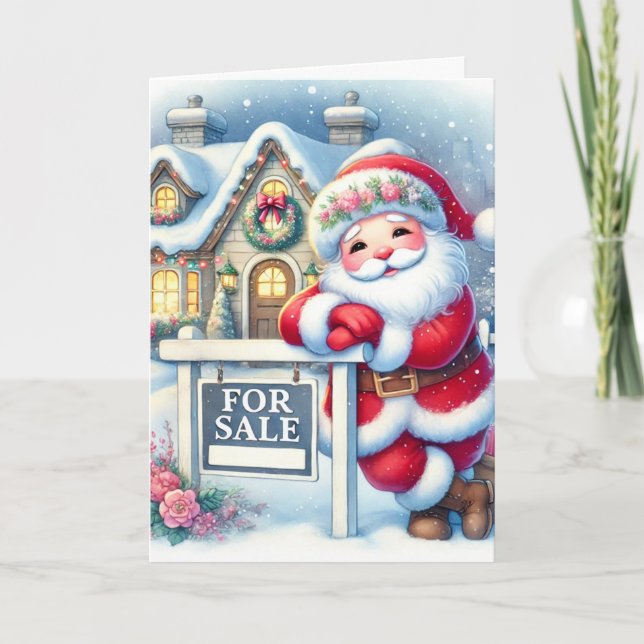 Tarjeta Festiva Santa personalizada como agente inmobiliario (Anverso)
