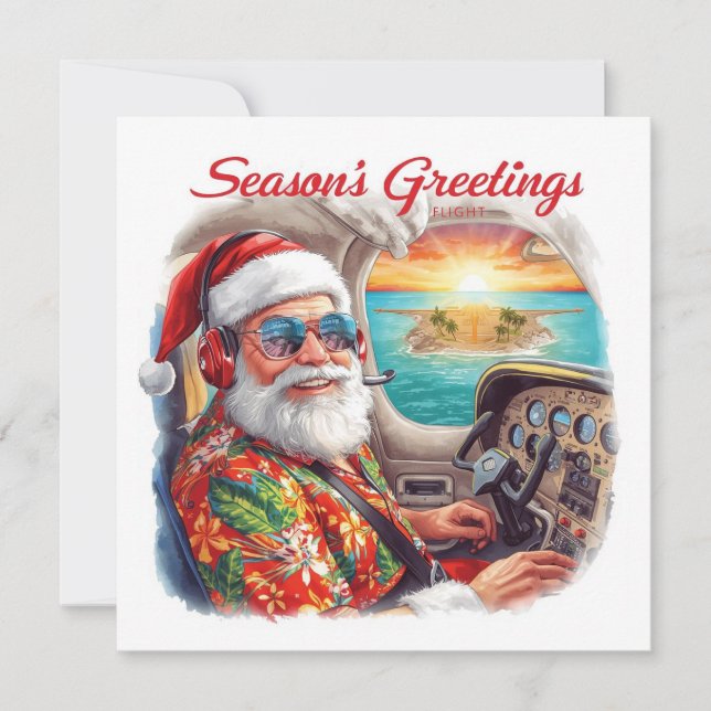 Tarjeta Festiva “Santa Pilot  in the Cockpit Aviation themed  (Anverso)