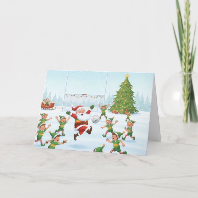 Tarjeta Festiva Santa playing Gaelic Football Folded Holiday Card (Anverso)