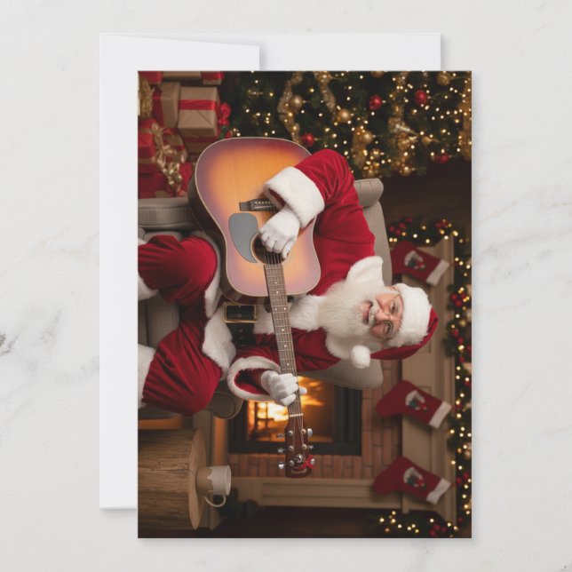 Tarjeta Festiva Santa Playing Guitar (Anverso)