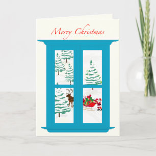 Tarjeta Festiva Santa que entrega escena de la ventana de los
