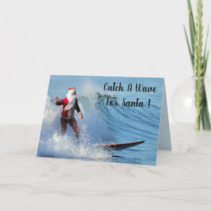 Tarjeta Festiva Santa que practica surf