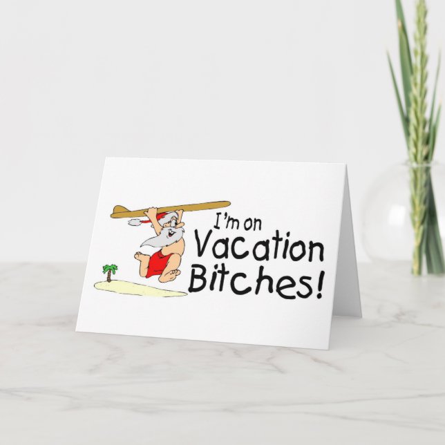 Tarjeta Festiva Santa que practica surf el vacaciones (Anverso)