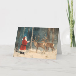 Tarjeta Festiva Santa Reindeer Vintage Christmas