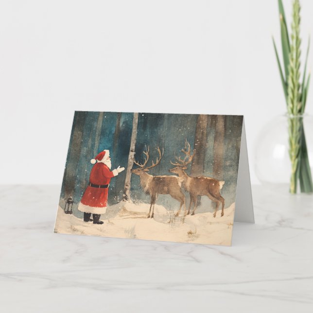 Tarjeta Festiva Santa Reindeer Vintage Christmas (Anverso)