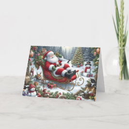 Tarjeta Festiva Santa Relaxing in Sleigh Holiday Card