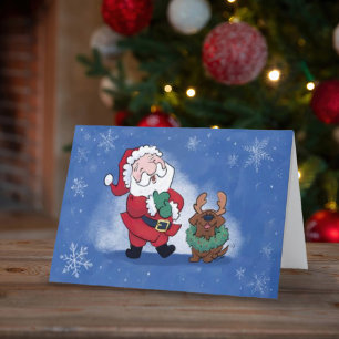 Tarjeta Festiva Santa Reno Ciervo De Laboratorio Lindo Doblado